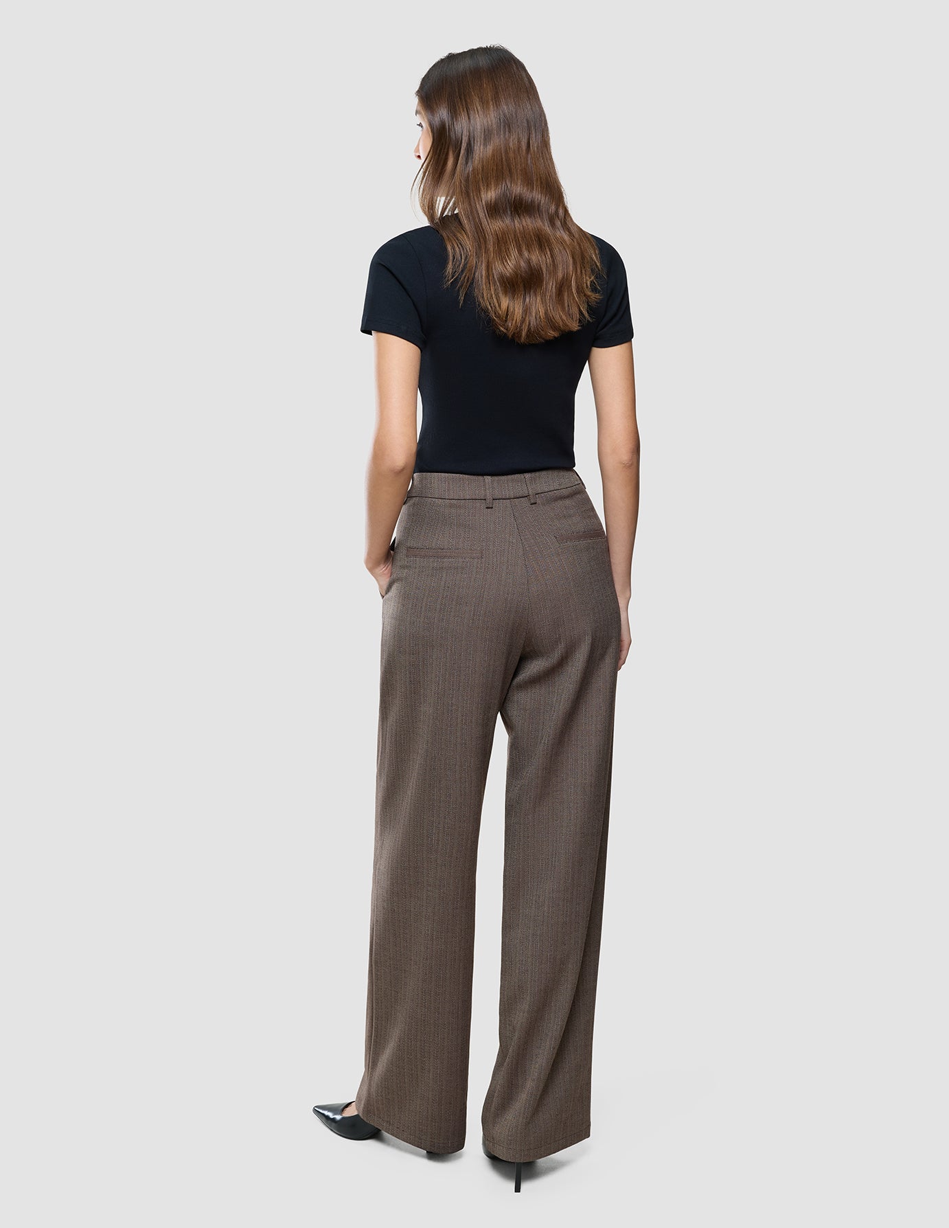Women Serene Pants Wide Brown Stone Herringbone