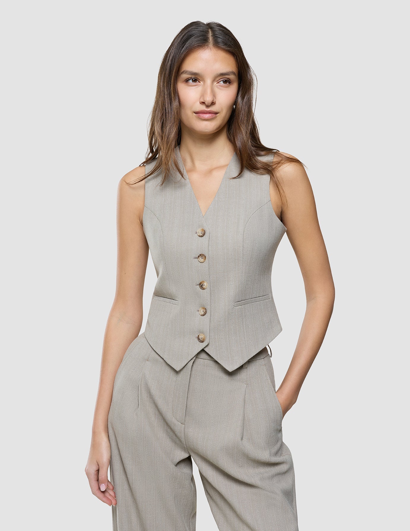 Women Serene Short Vest Burnt Sugar Herringbone
