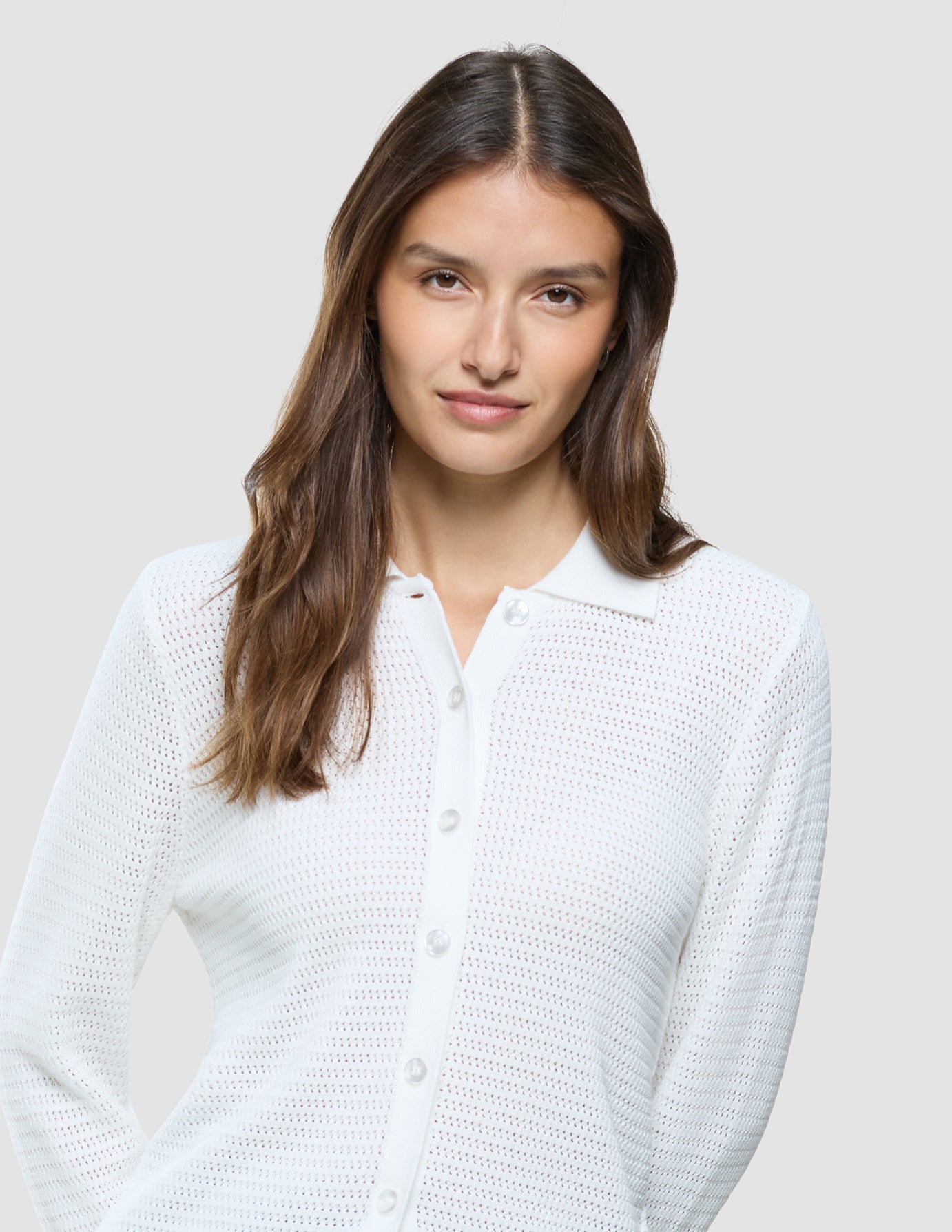 Women Structured Polo Long Sleeve Off White
