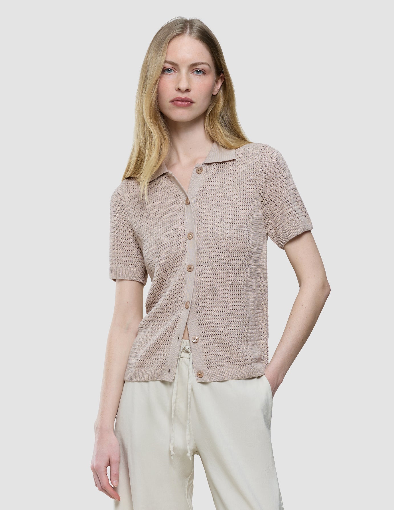Women Structured Polo Sandy Beige
