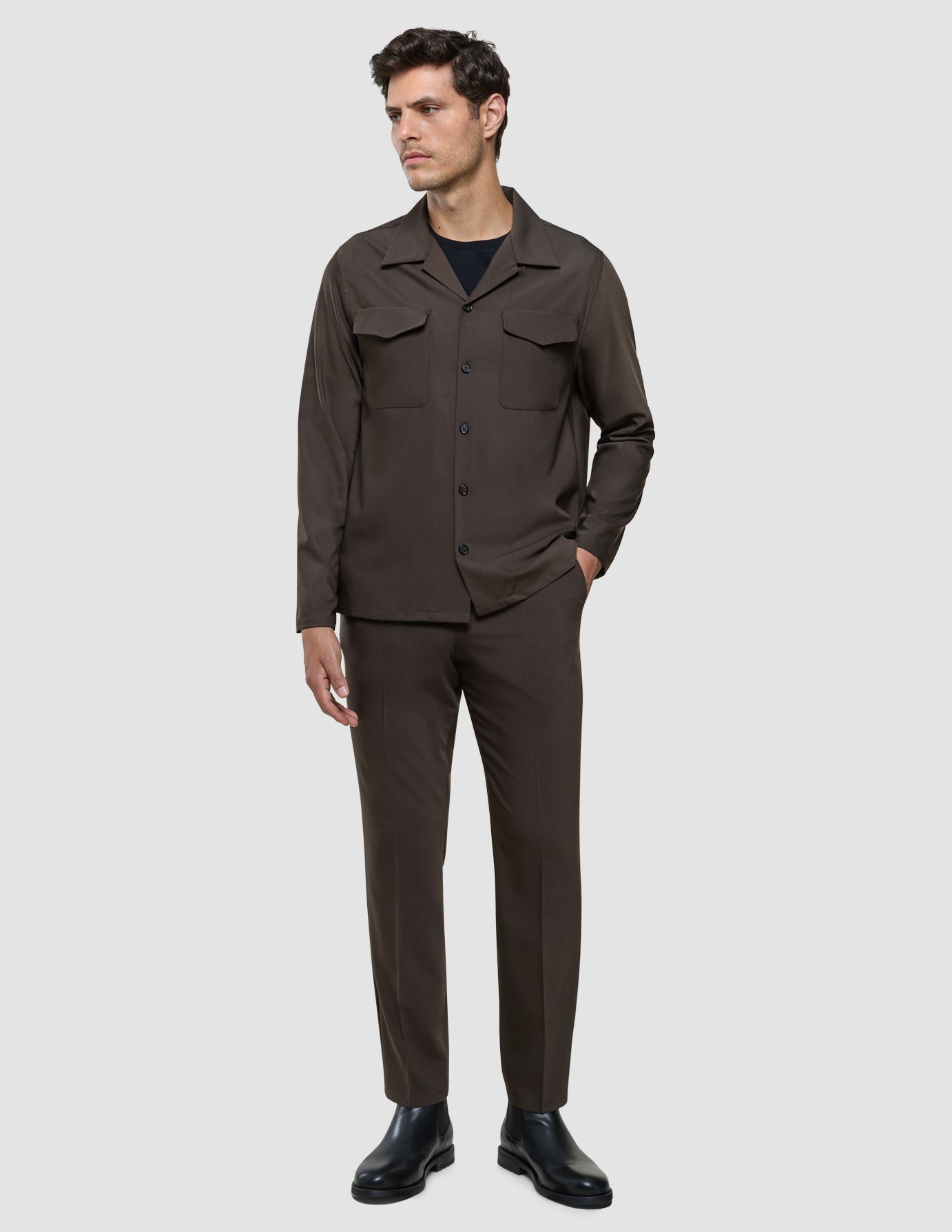 Tech Wool Overshirt Cocoa Brown