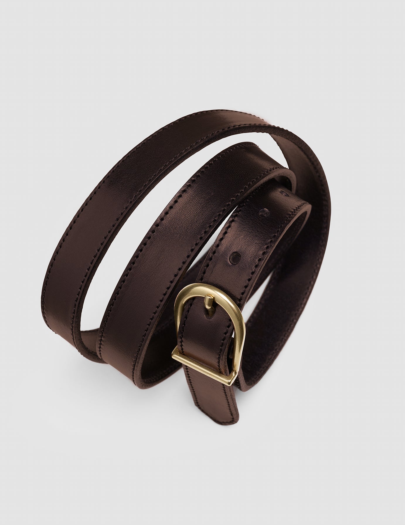 Women Thin Leather Belt Gold Dark Brown