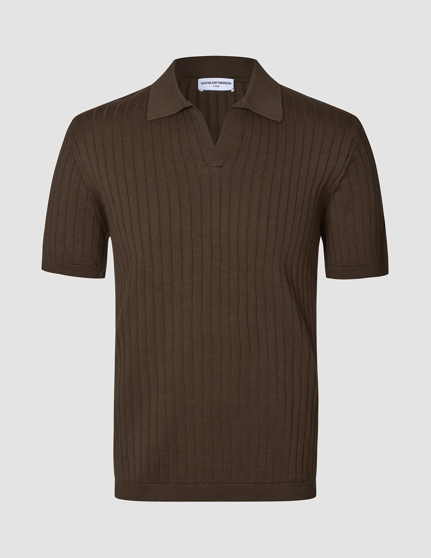 V-Neck Knit Short Sleeve Polo Dark Brown