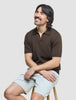 V-Neck Knit Short Sleeve Polo Dark Brown