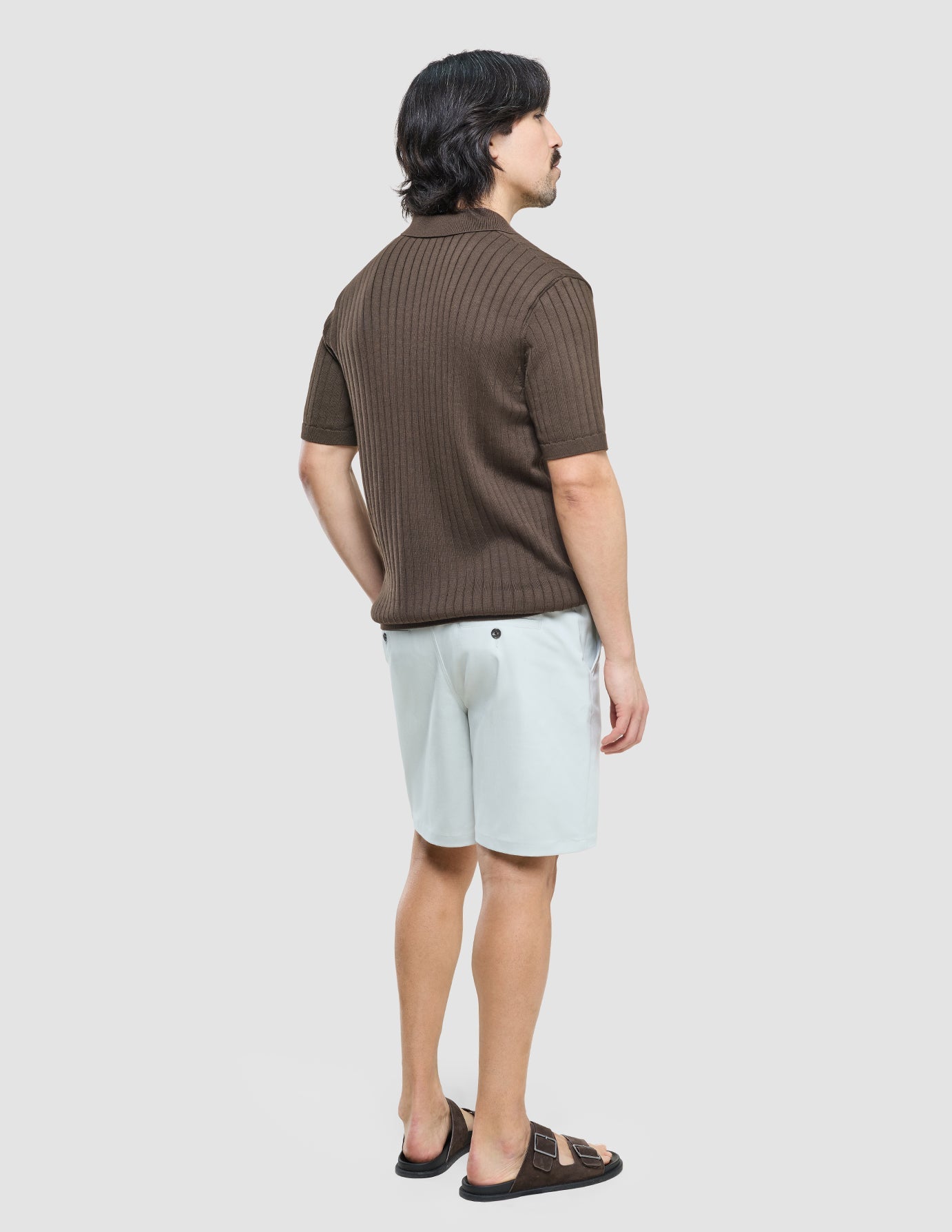V-Neck Knit Short Sleeve Polo Dark Brown