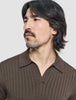 V-Neck Knit Short Sleeve Polo Dark Brown