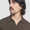 V-Neck Knit Short Sleeve Polo Dark Brown