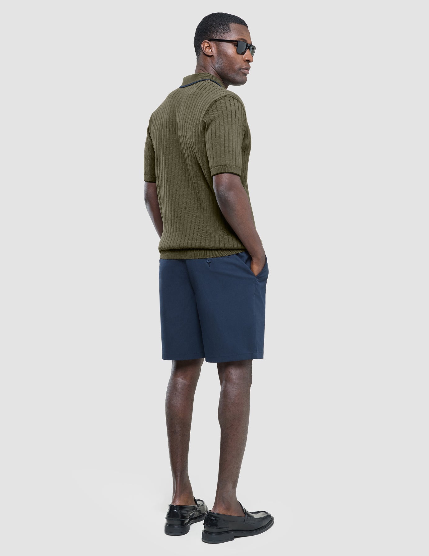 V-Neck Knit Short Sleeve Polo Green Night