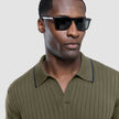 V-Neck Knit Short Sleeve Polo Green Night