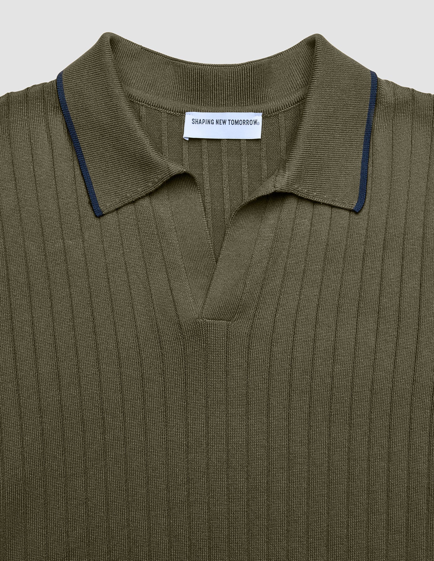 V-Neck Knit Short Sleeve Polo Green Night