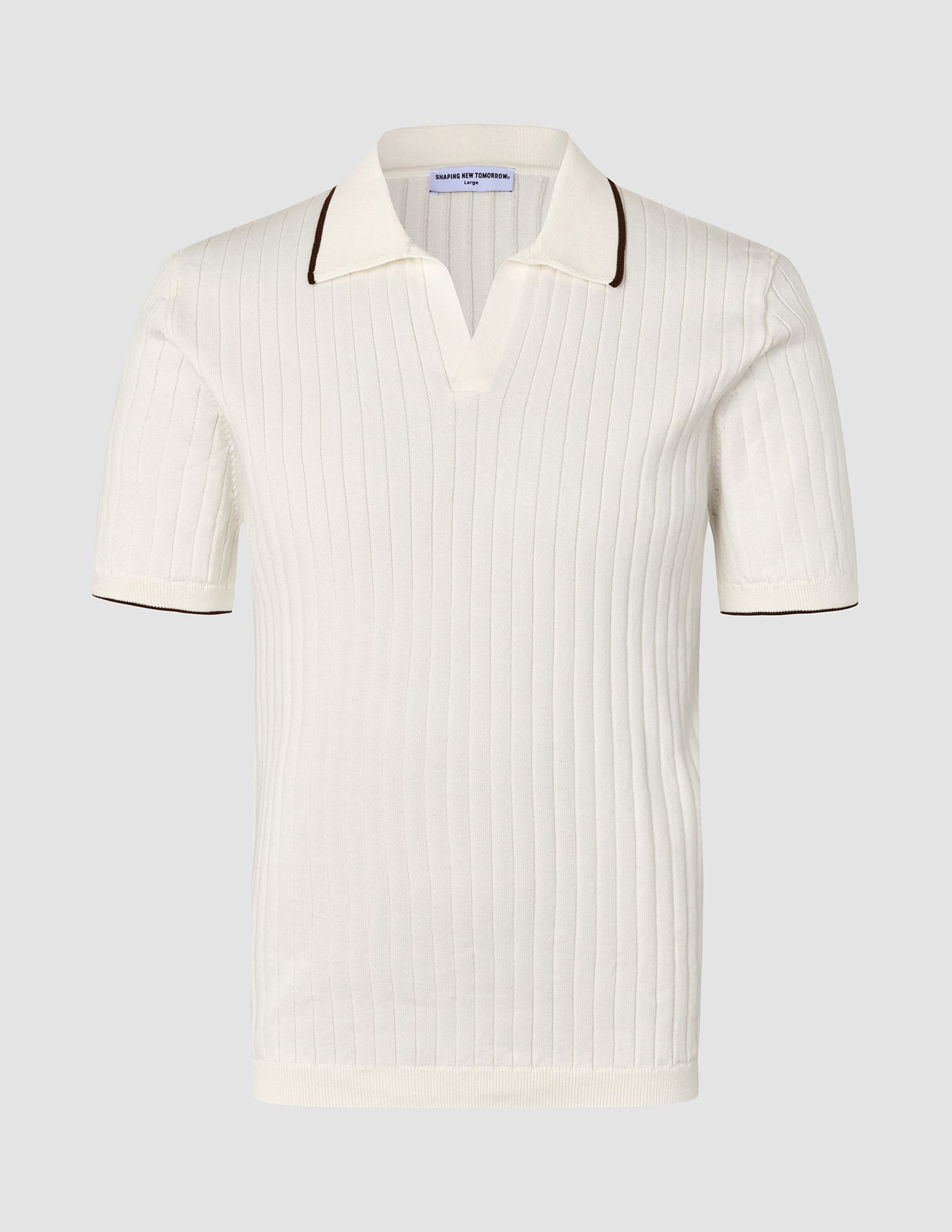 V-Neck Knit Short Sleeve Polo White