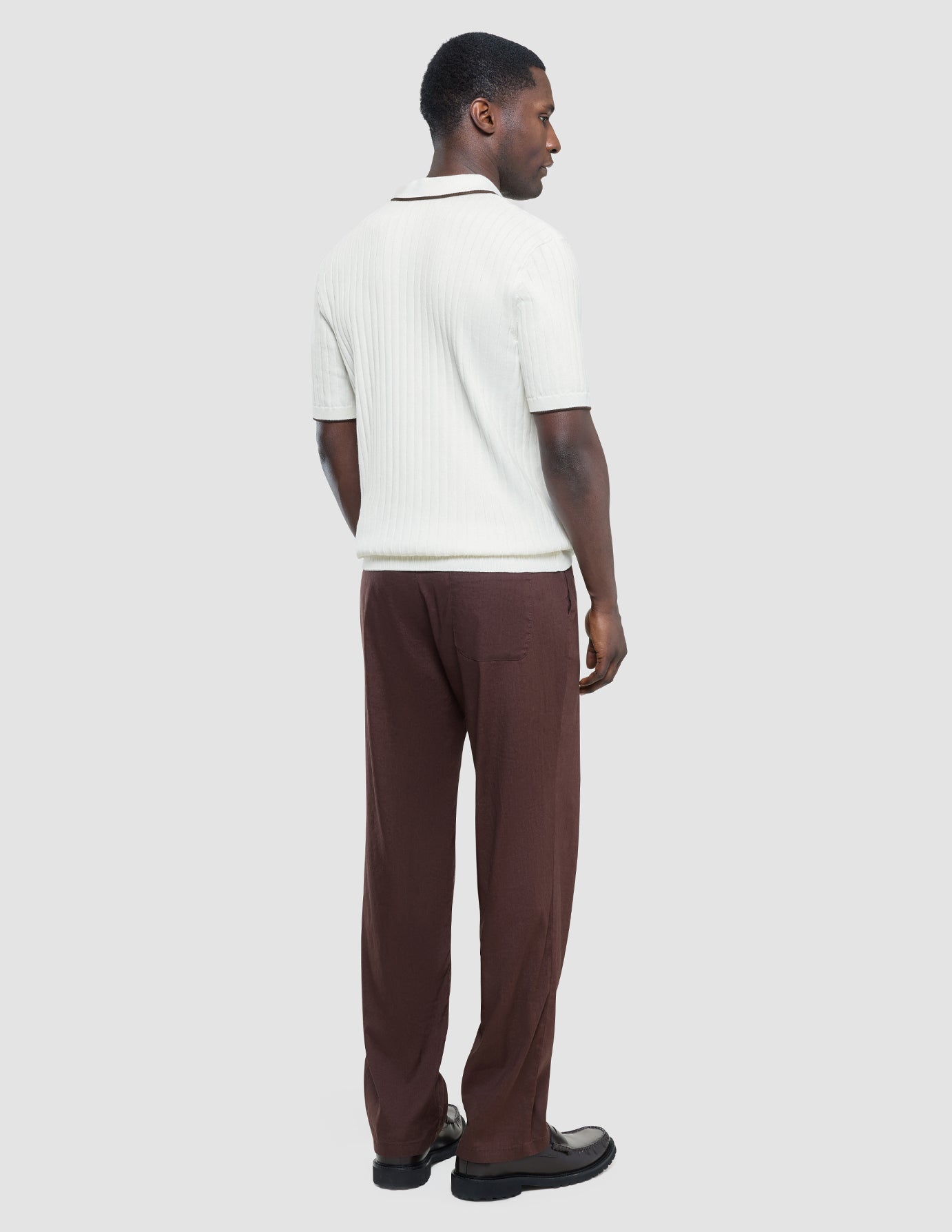 V-Neck Knit Short Sleeve Polo White