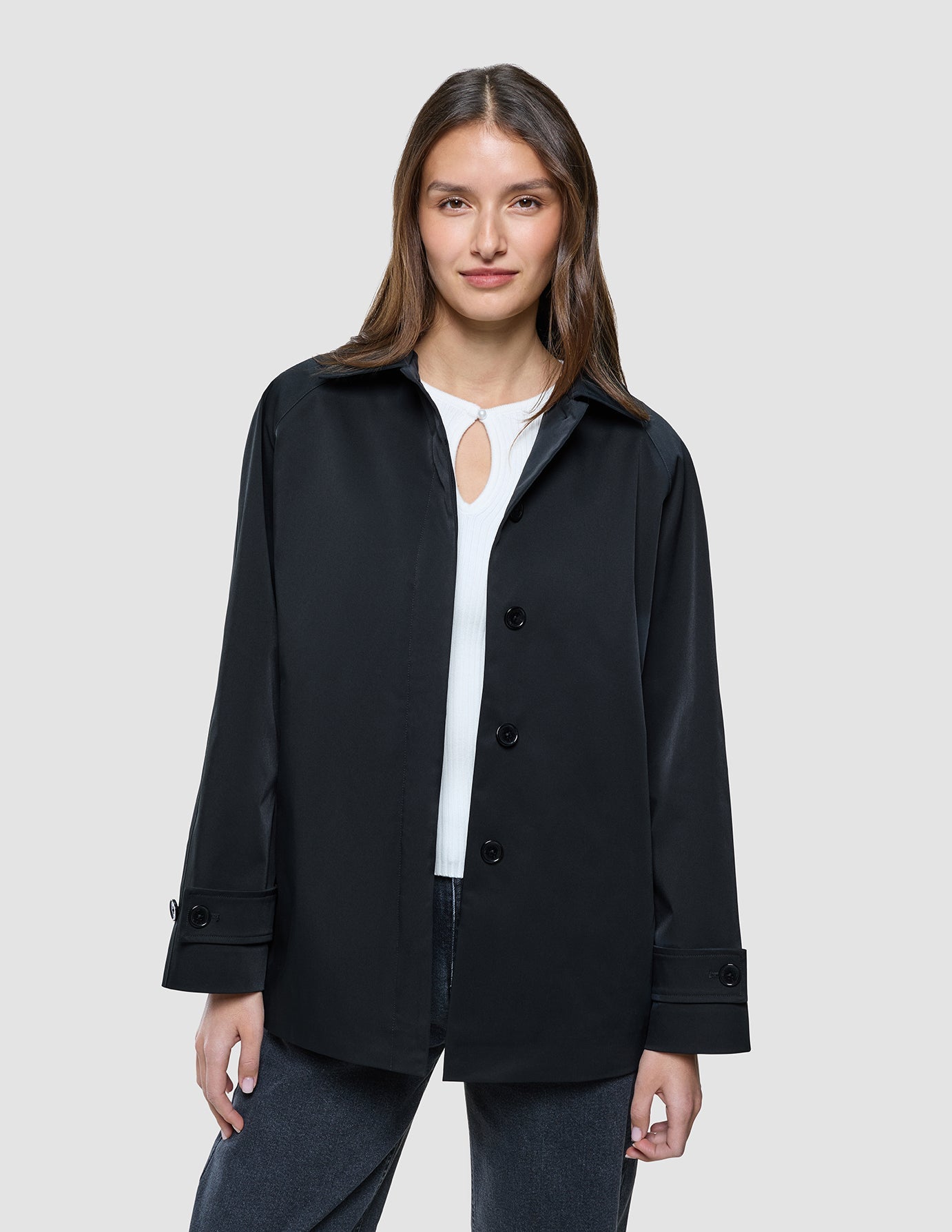 Women Waterproof Trench Coat Short Black