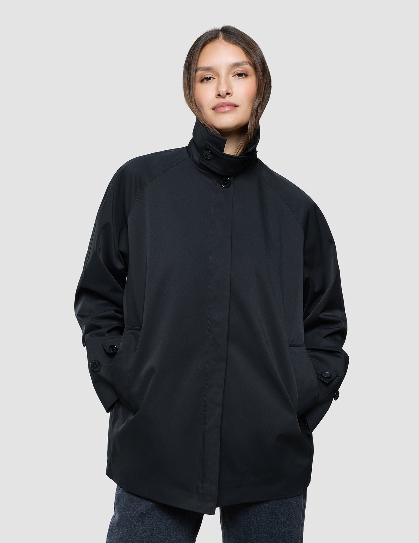 Women Waterproof Trench Coat Short Black
