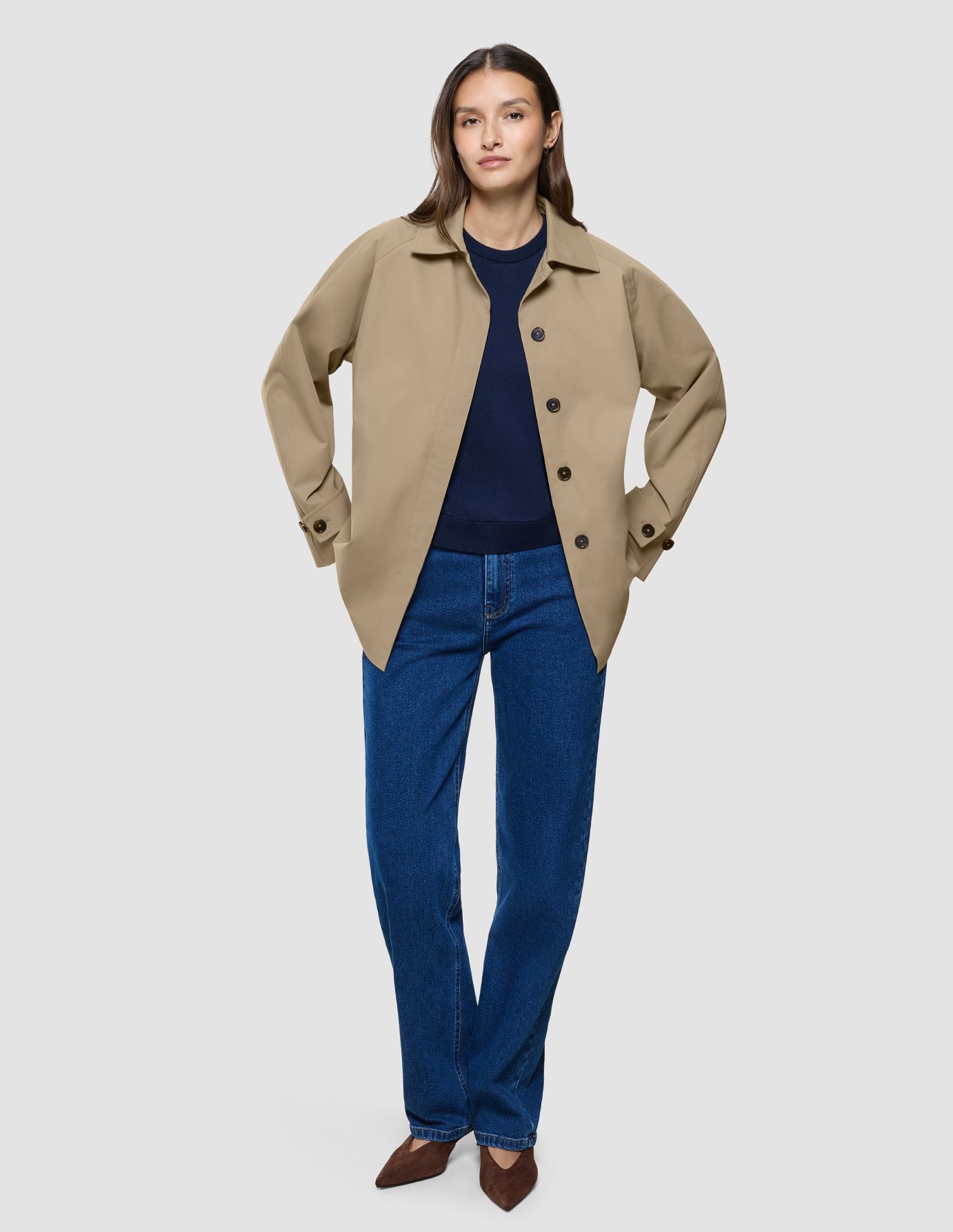 Women Waterproof Trench Coat Short Sand Grain