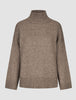 Damen-Rollkragenpullover aus weicher, grob gestrickter Wolle – taupefarbener Melange-Pullover mit grobem Strickmuster, geripptem Halsausschnitt und gerippten Bündchen.